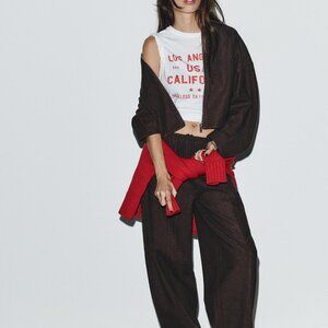 SOFT BROWN ZARA STRAIGHT LEG PANTS - NEW WITH TAGS - M